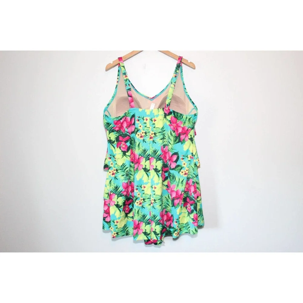 Catherines Tropical Floral Tiered Swimdress One Piece Swimsuit Plus 30W H14335 - Picture 7 of 11
